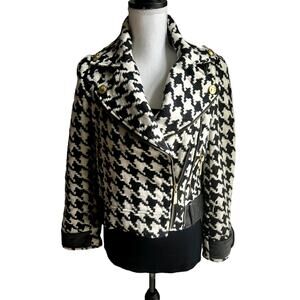 Apple Bottoms black and white herringbone asymmetric moto jacket size small